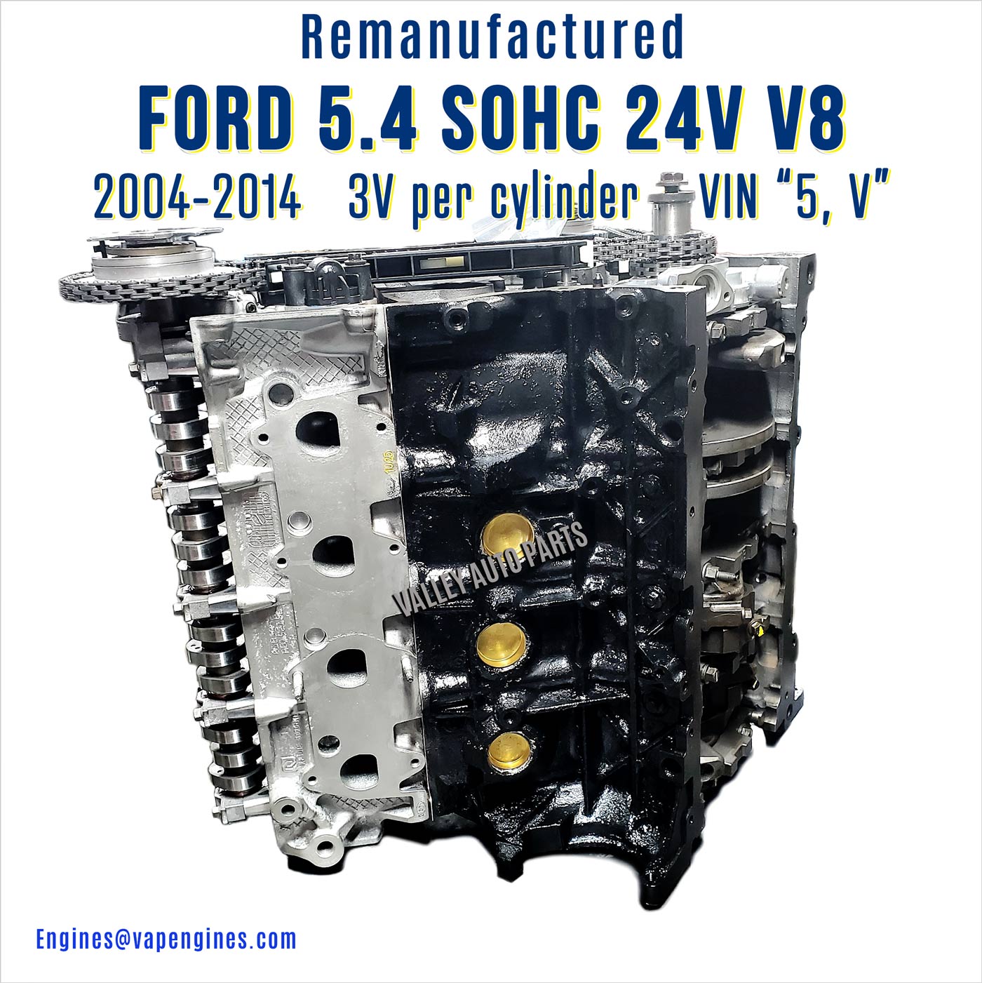 04-14 Ford 5.4L 24V 3-valve Remanufactured Engine, side view