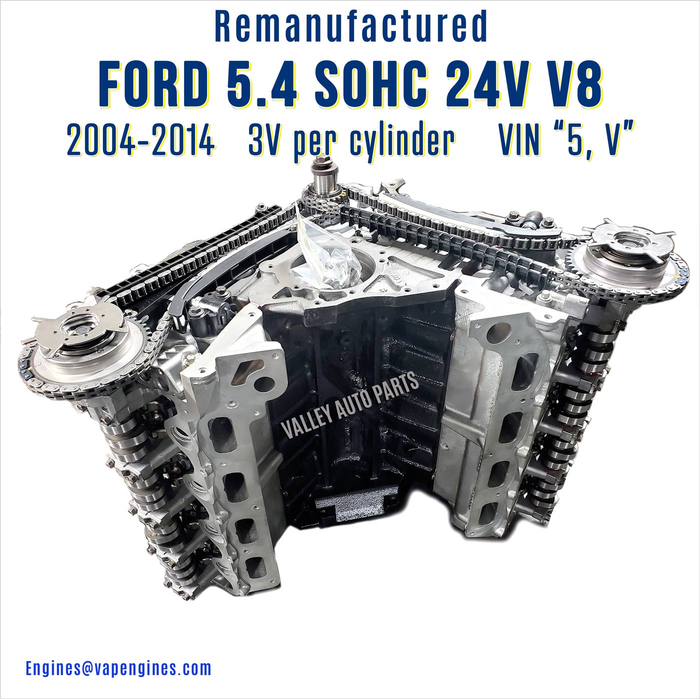 04-14 Ford 5.4L 24V 3-valve Remanufactured Engine, Front view