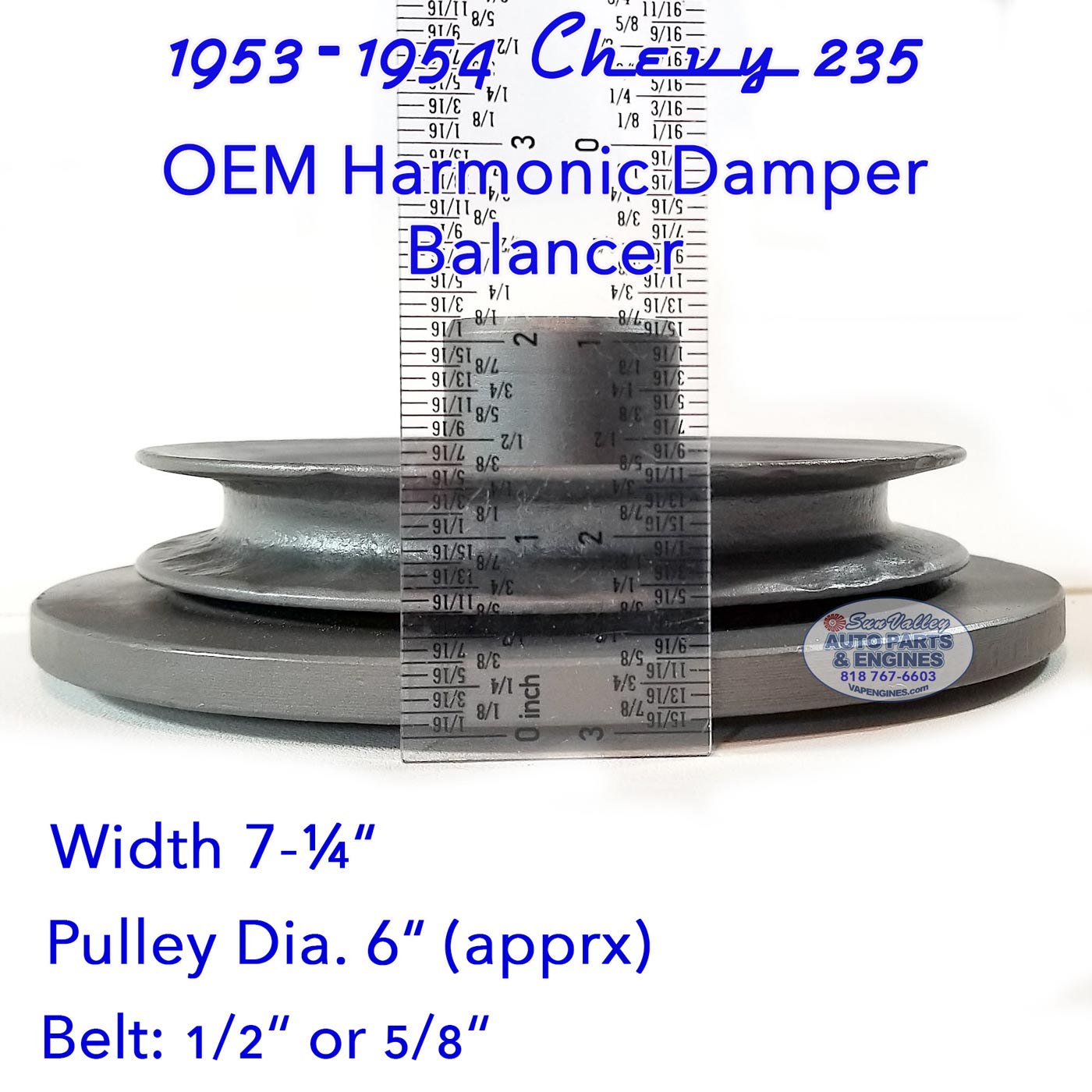 53-54 Chevy 235 OEM Harmonic Balancer/ Crank Damper Pulley 6", Belt ½ - Image 14