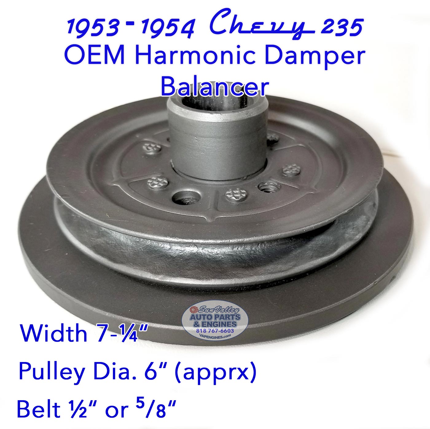53-54 Chevy 235 OEM Harmonic Balancer/ Crank Damper Pulley 6", Belt ½ - Image 12