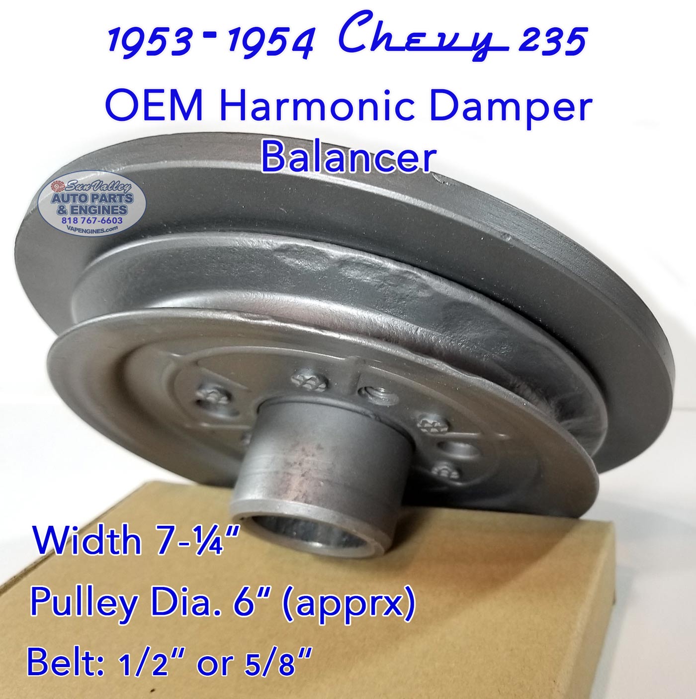 53-54 Chevy 235 OEM Harmonic Balancer/ Crank Damper Pulley 6", Belt ½ - Image 6