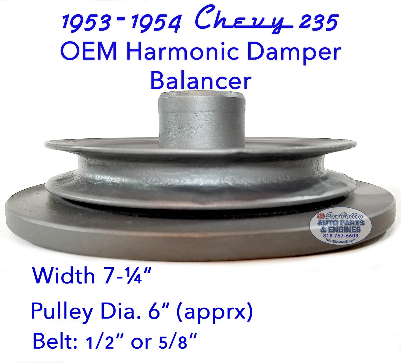 53-54 Chevy 235 OEM Harmonic Balancer/ Crank Damper Pulley 6", Belt ½ - Image 5