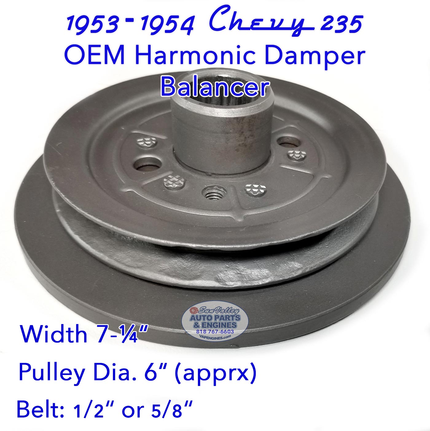 53-54 Chevy 235 OEM Harmonic Balancer/ Crank Damper Pulley 6", Belt ½ - Image 7