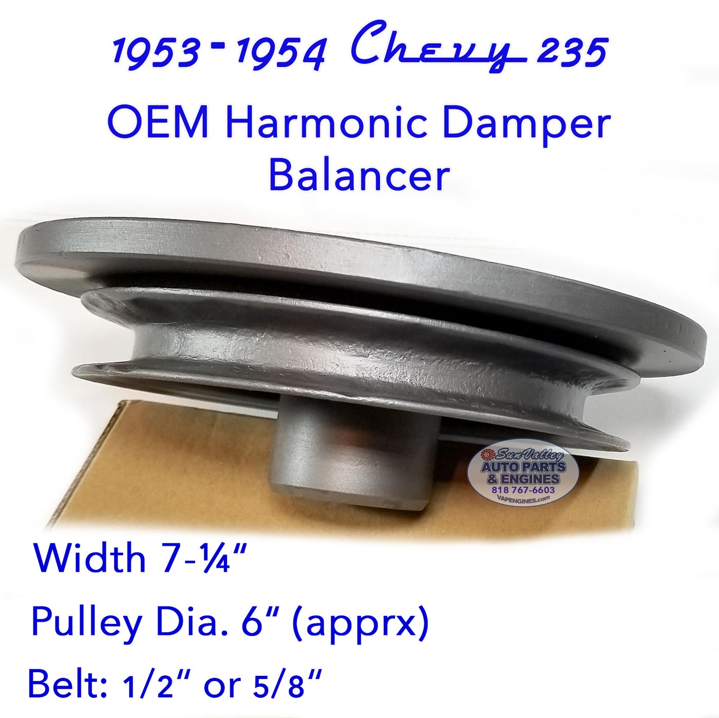 53-54 Chevy 235 OEM Harmonic Balancer/ Crank Damper Pulley 6", Belt ½ - Image 8