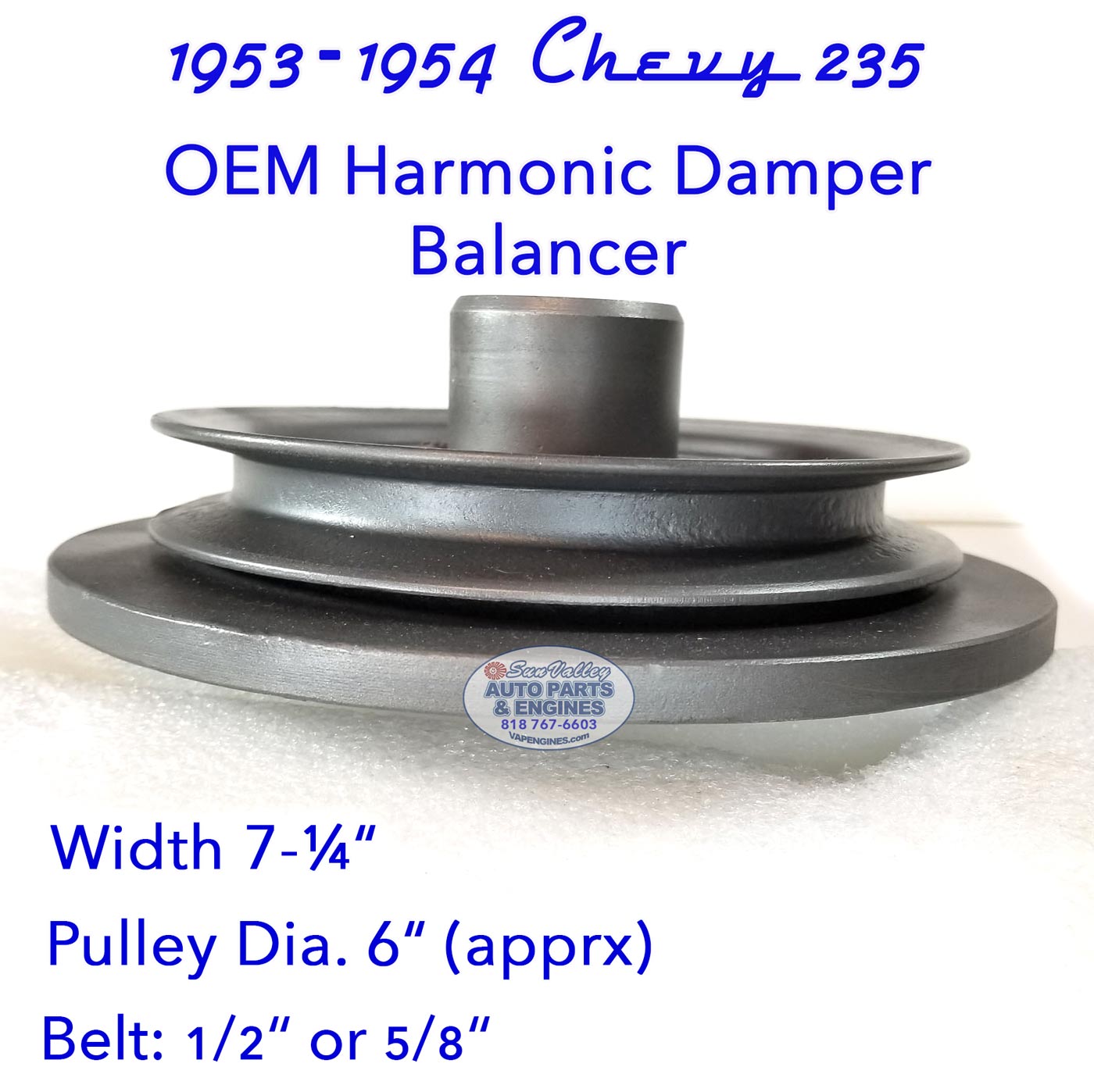 53-54 Chevy 235 OEM Harmonic Balancer/ Crank Damper Pulley 6", Belt ½ - Image 9