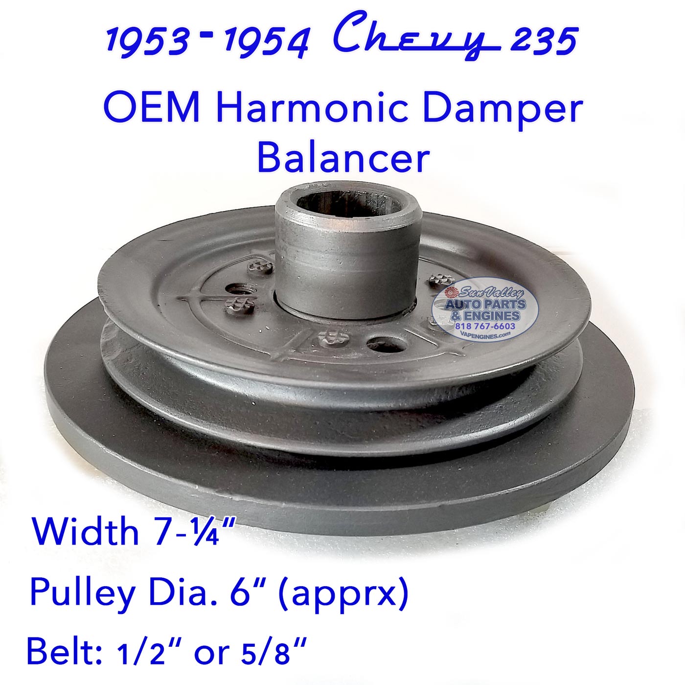 53-54 Chevy 235 OEM Harmonic Balancer/ Crank Damper Pulley 6", Belt ½ - Image 10