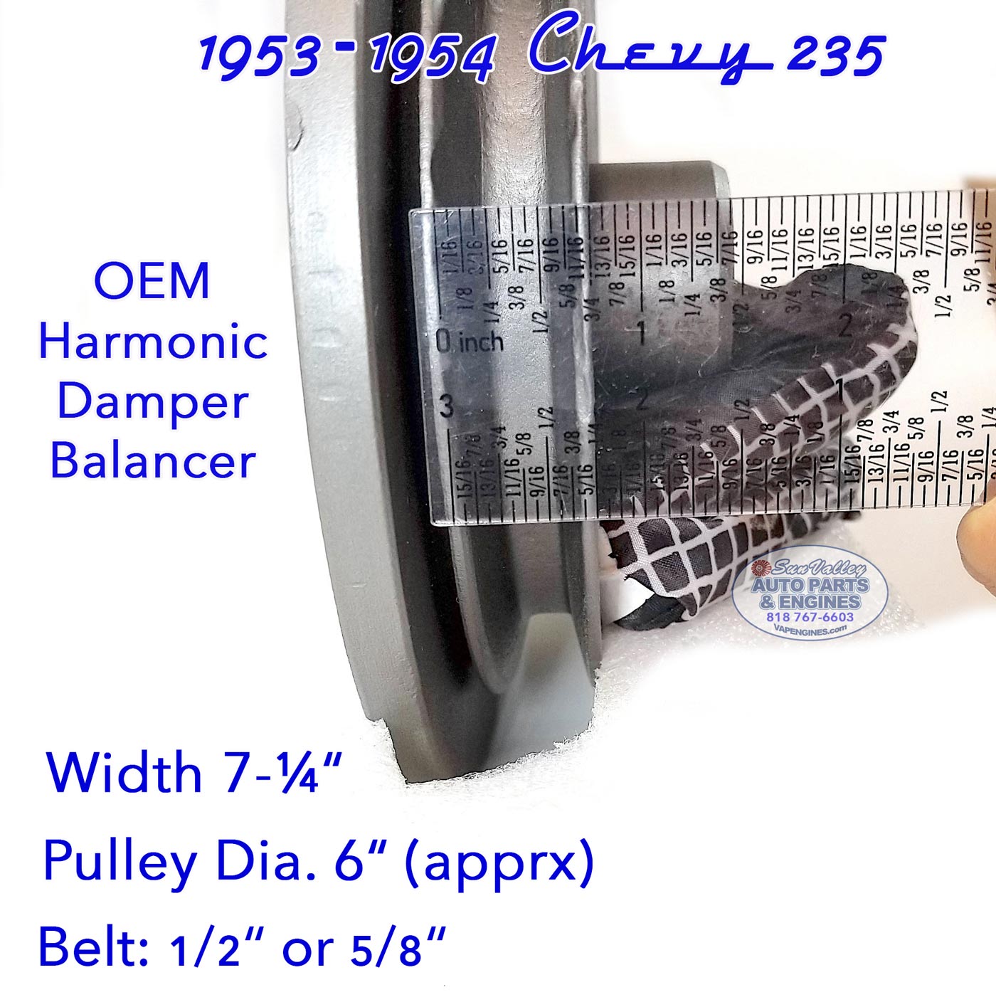 53-54 Chevy 235 OEM Harmonic Balancer/ Crank Damper Pulley 6", Belt ½ - Image 11