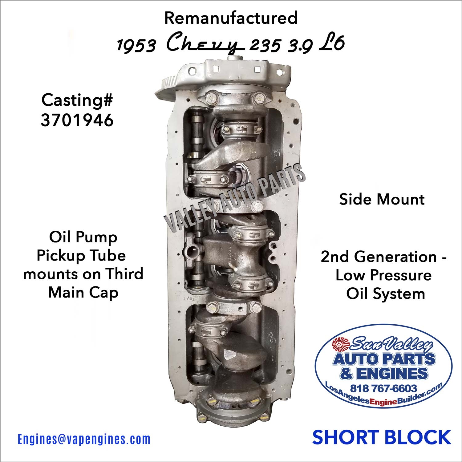 Crank view. 1953 GM Chevy 235 Engine with Casting# 3701946