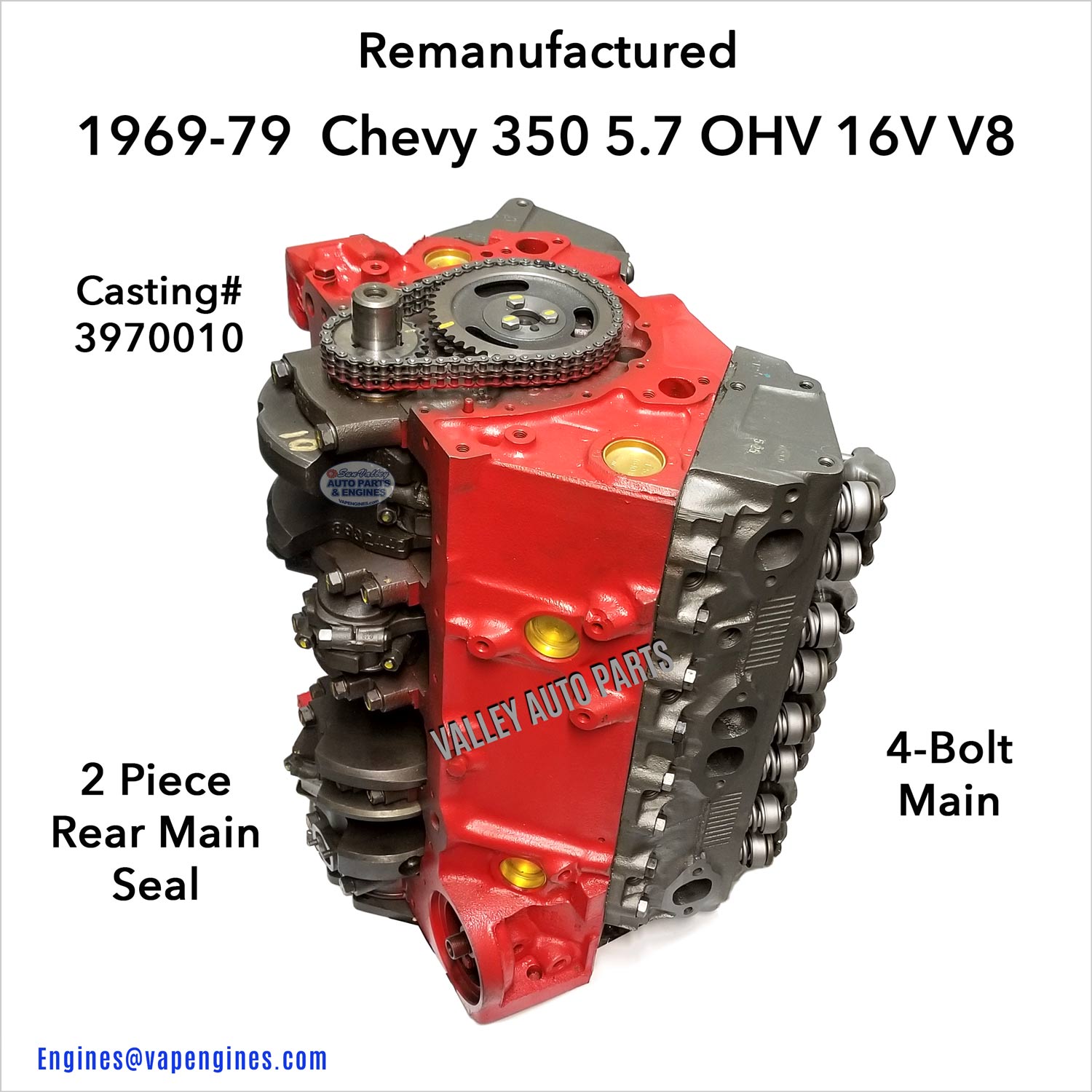 Reman 69-79 Chevy 350 5.7L OHV V8 Engine