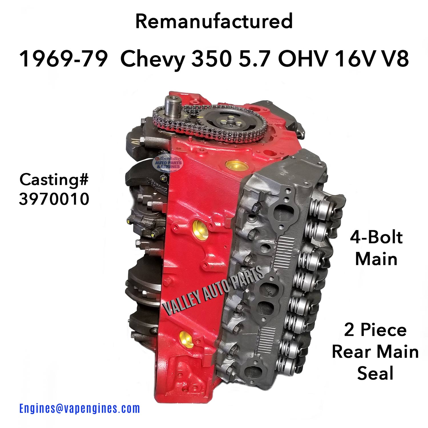 69-79 Chevy 350 5.7L OHV V8 Engine 3970010 side view
