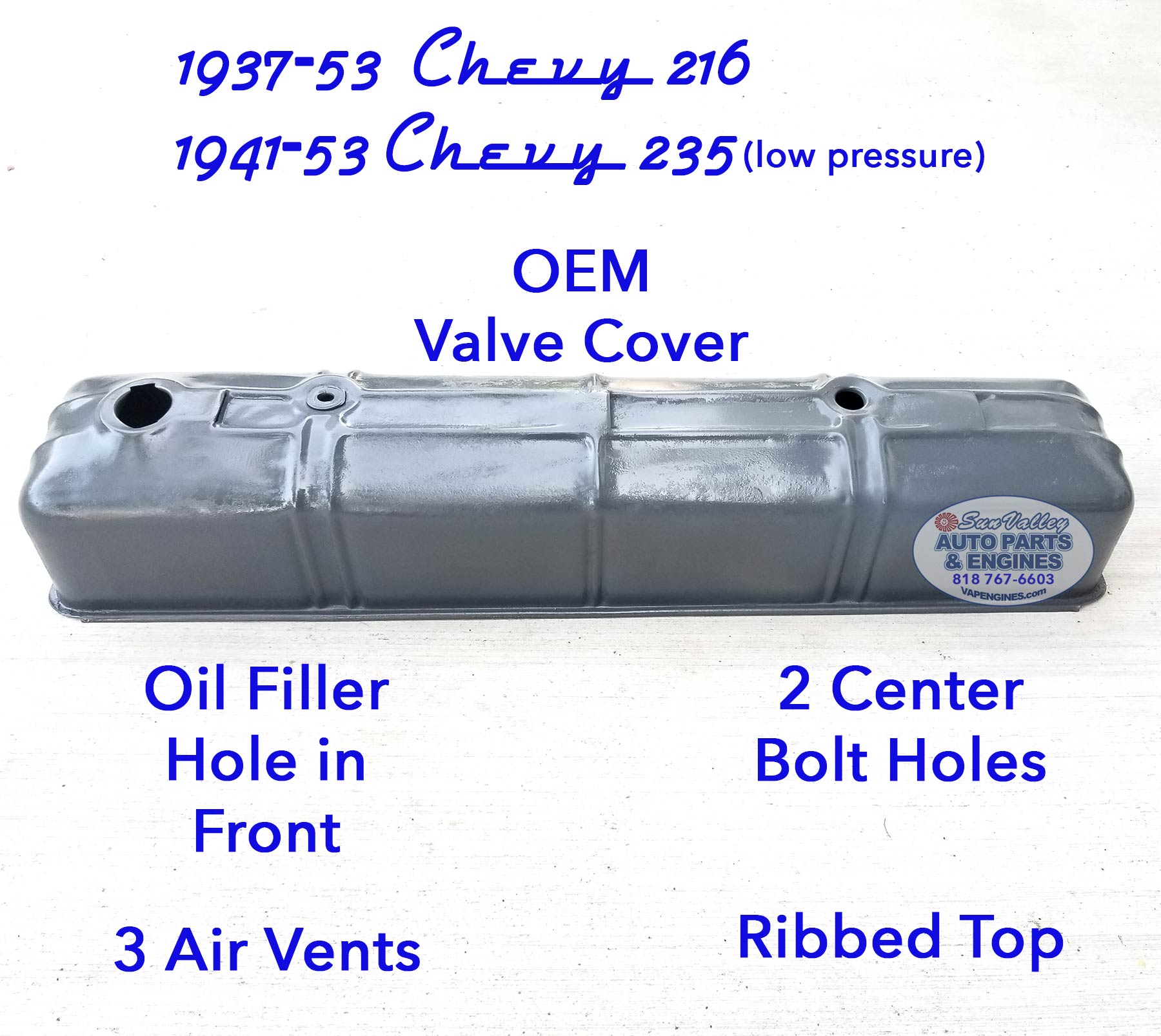 37-53 chevy 216 235 valve cover side view angle