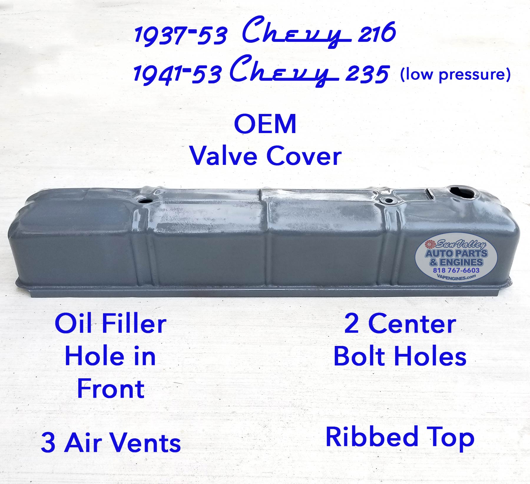 37-53 chevy 216 235 valve cover long view