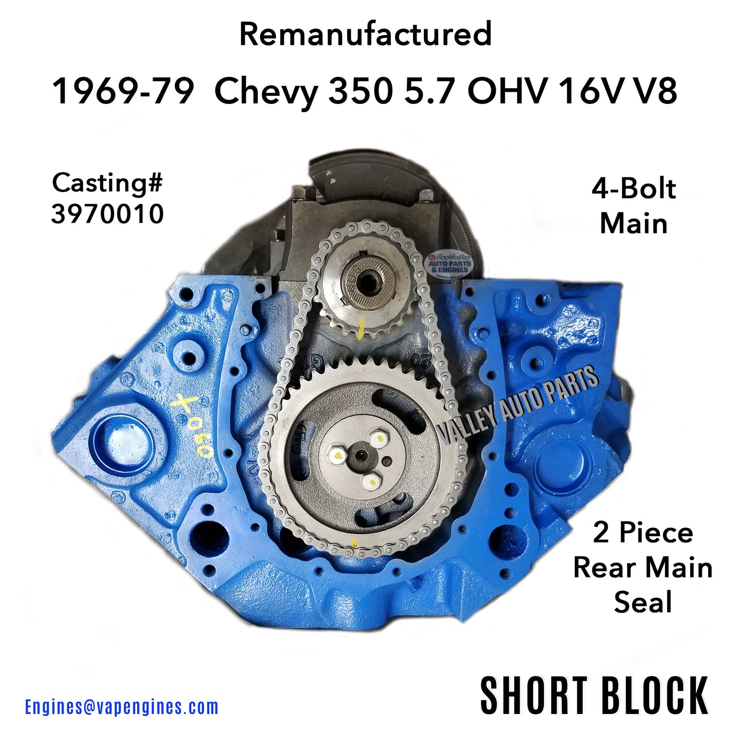 69-79 Chevy 350 5.7L OHV V8 Short Block Engine, Timing