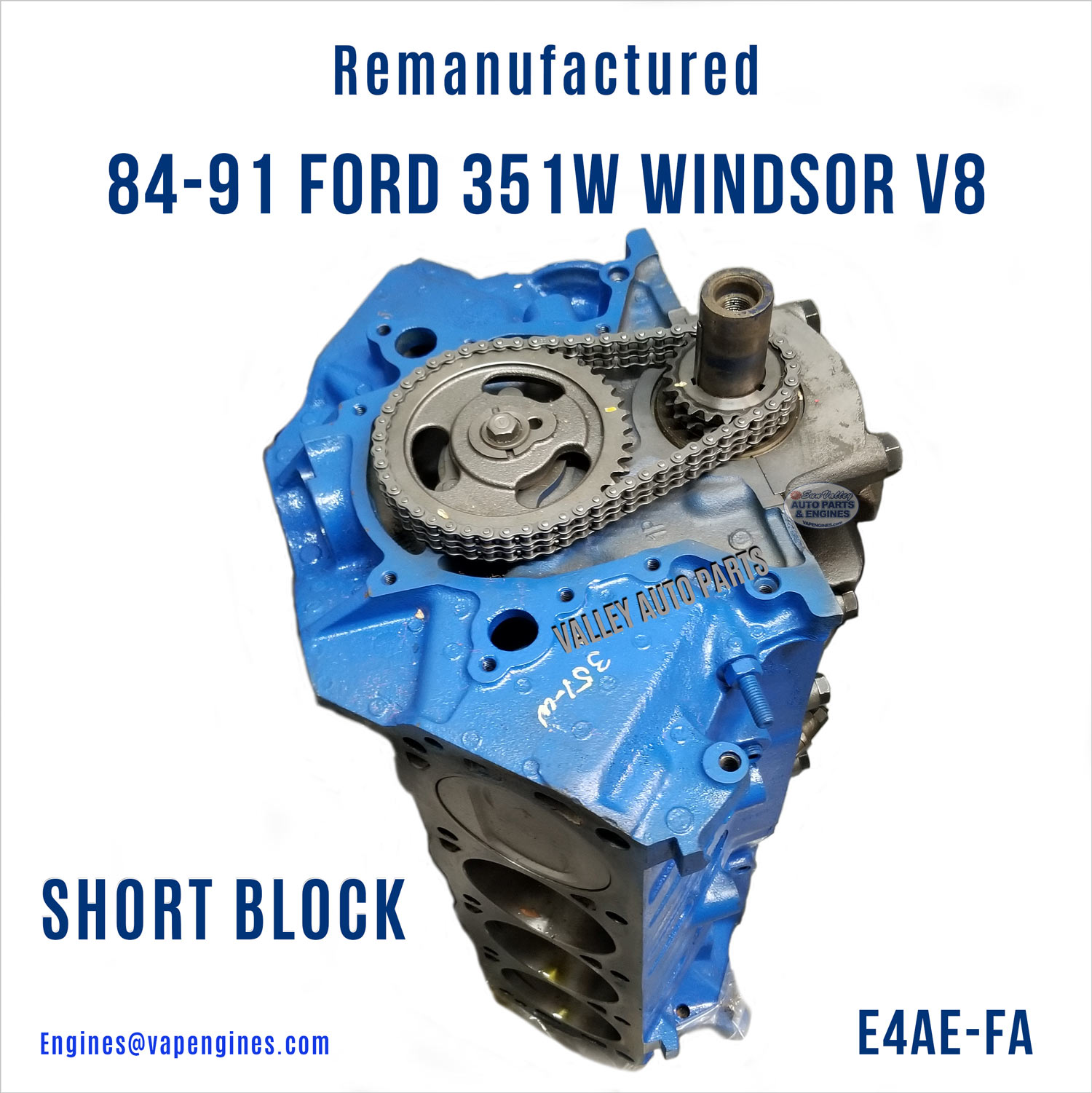 84-91 Ford Windsor 351W 5.8 Short Block Engine, timing view
