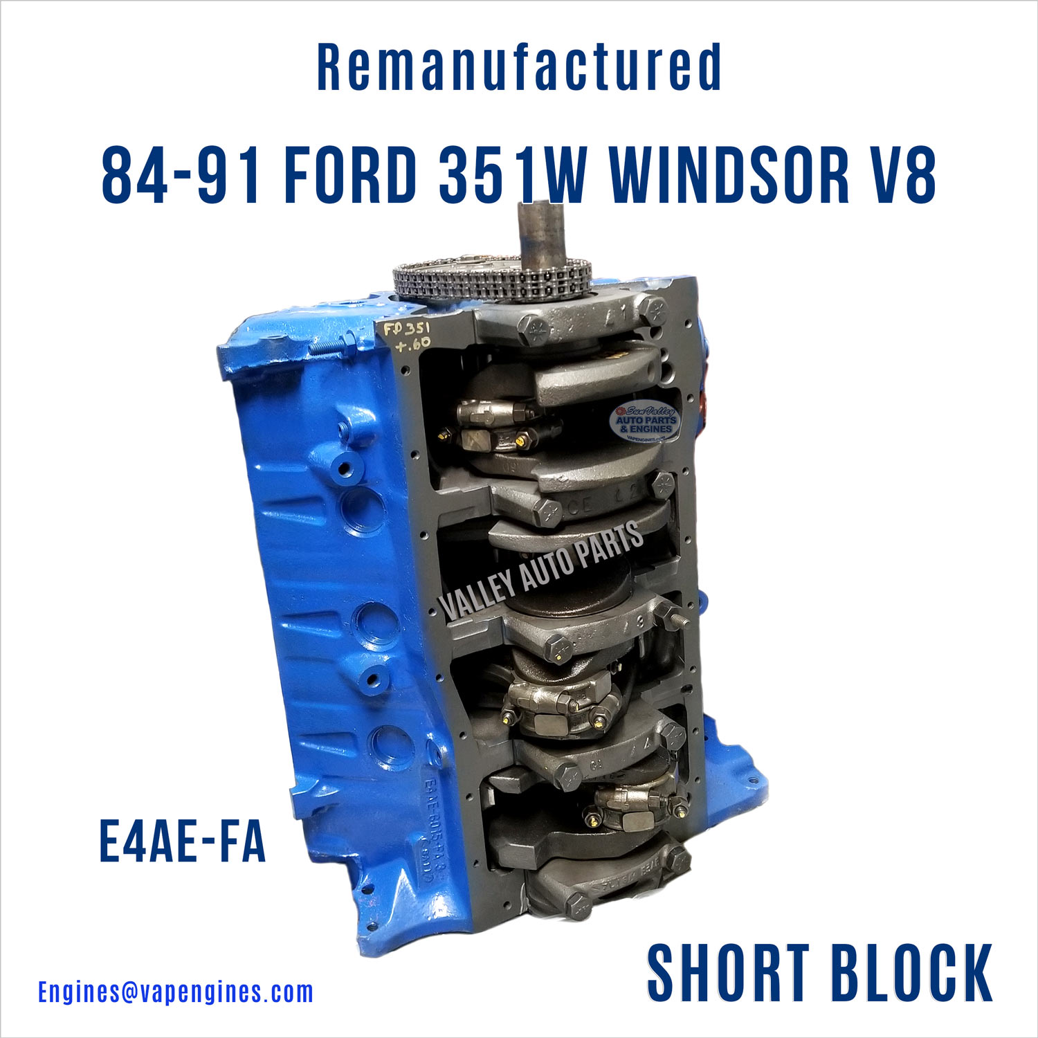 84-91 Ford Windsor 351W 5.8 Short Block Casting E4AE-FA