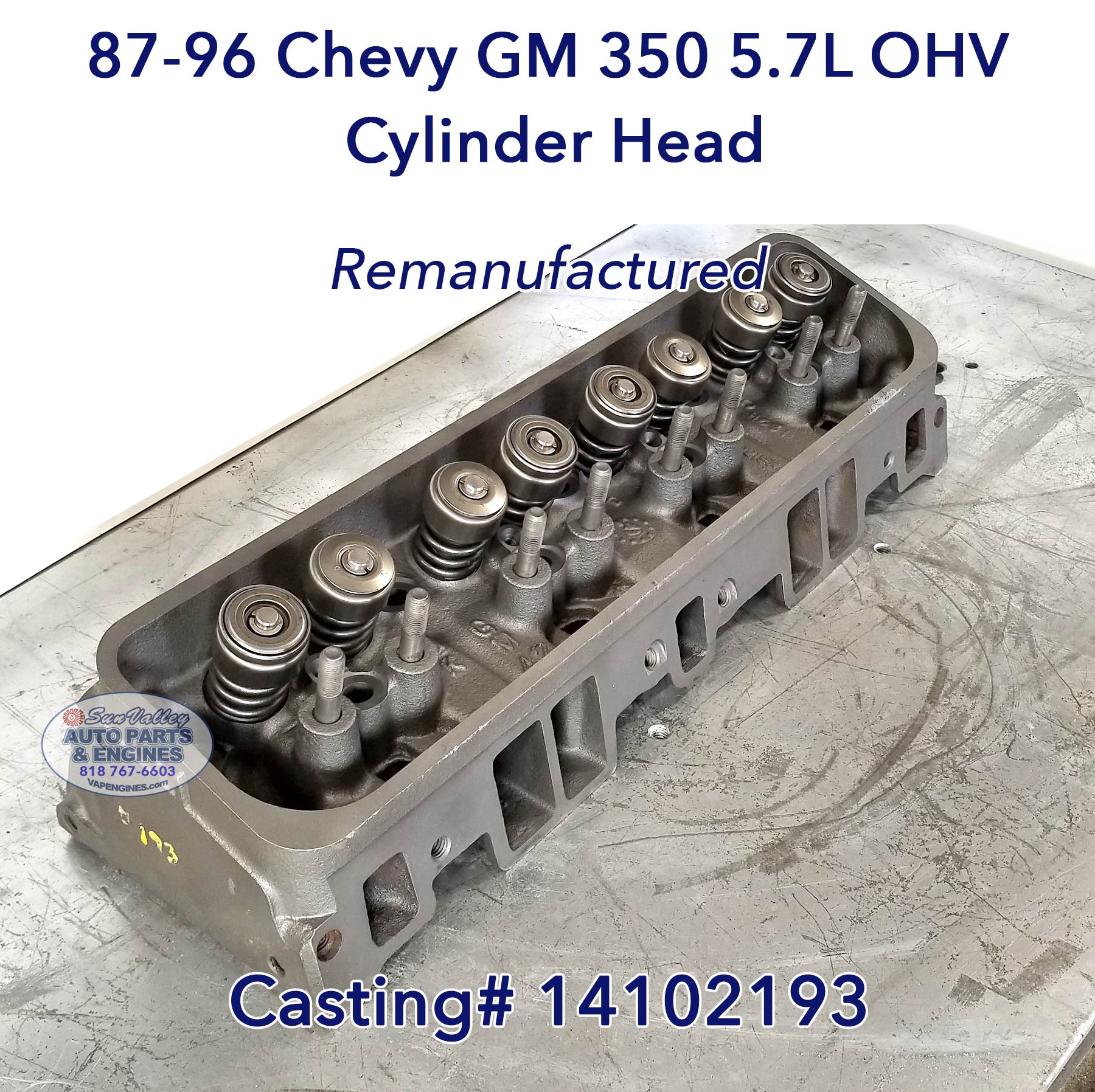 Remanufactured 87-96 GM Chevy 350 5.7 TBI Cylinder Head Rebuilt 193