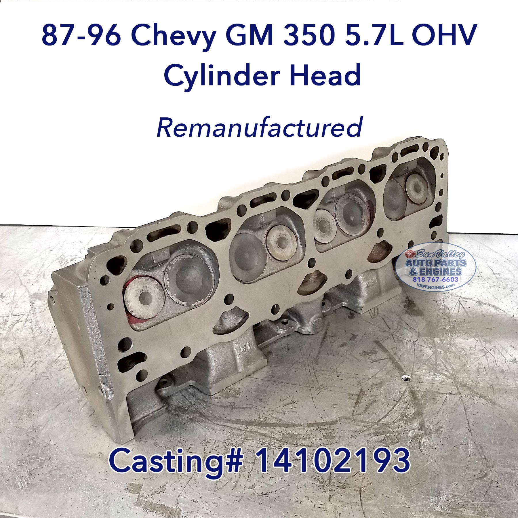 Remanufactured 87-96 GM Chevy 350 5.7 TBI Cylinder Head at angle