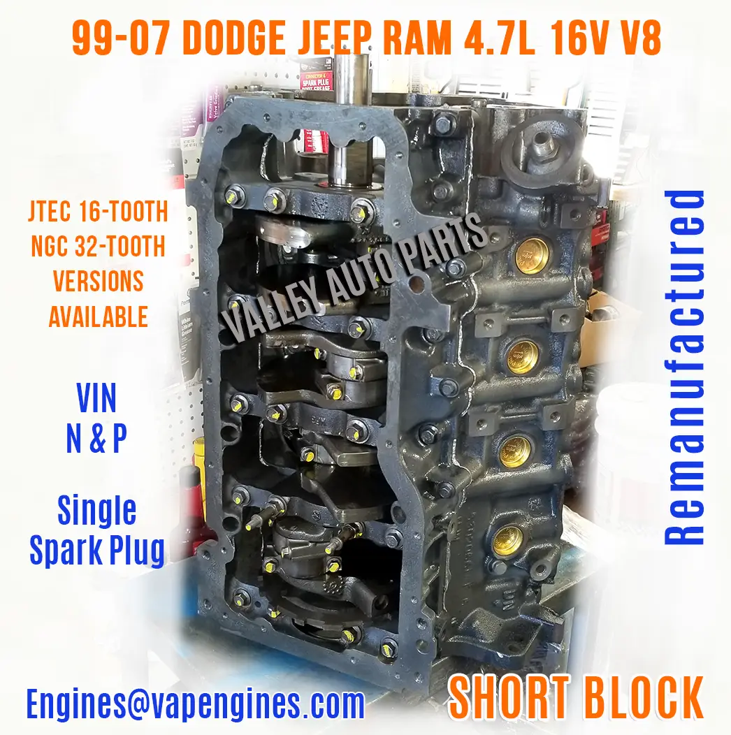 99-07 Dodge Jeep RAM 4.7L Short Block crank view
