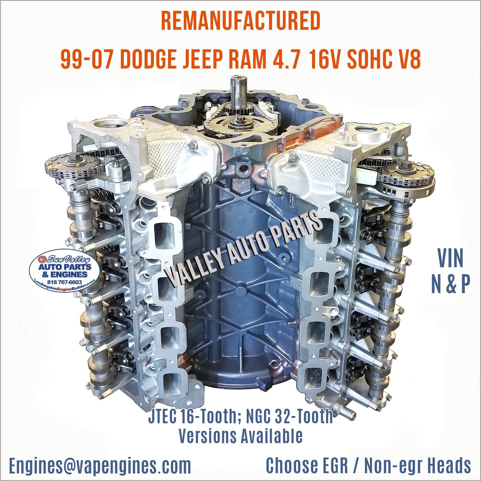 Remanufactured 99-07 Dodge, Jeep RAM 4.7L Engine