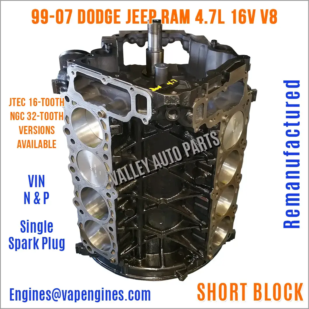 99-07 Reman Dodge Jeep RAM 4.7 Engine Short Block front
