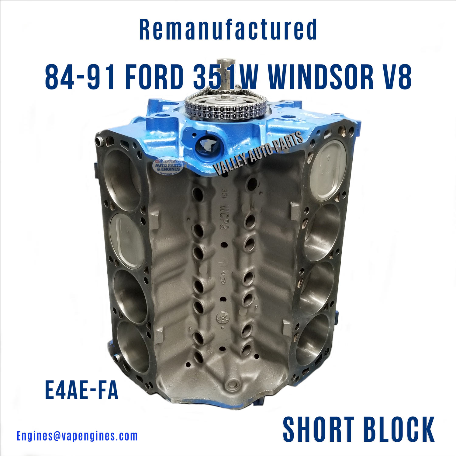 84-91 Ford Windsor 351W 5.8 Short Block Engine