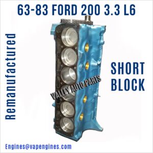 63-83 Ford 200 3.3L Engine Short Block, piston view