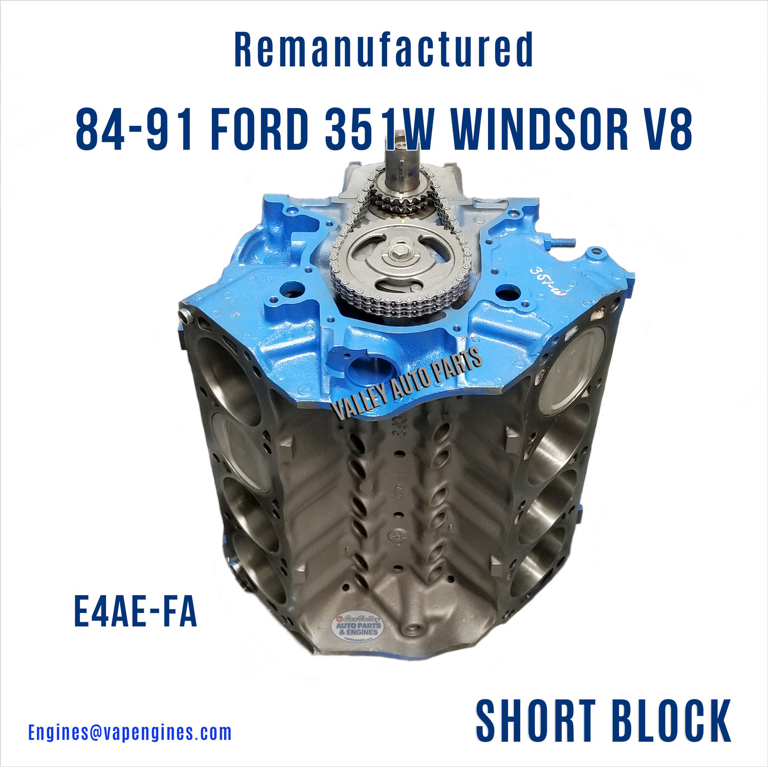 84-91 Ford Windsor 351W 5.8 Short Block Engine for sale.