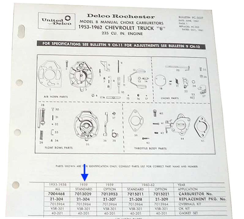 53-62 Delco Rochester carb GM catalog pg 7013029