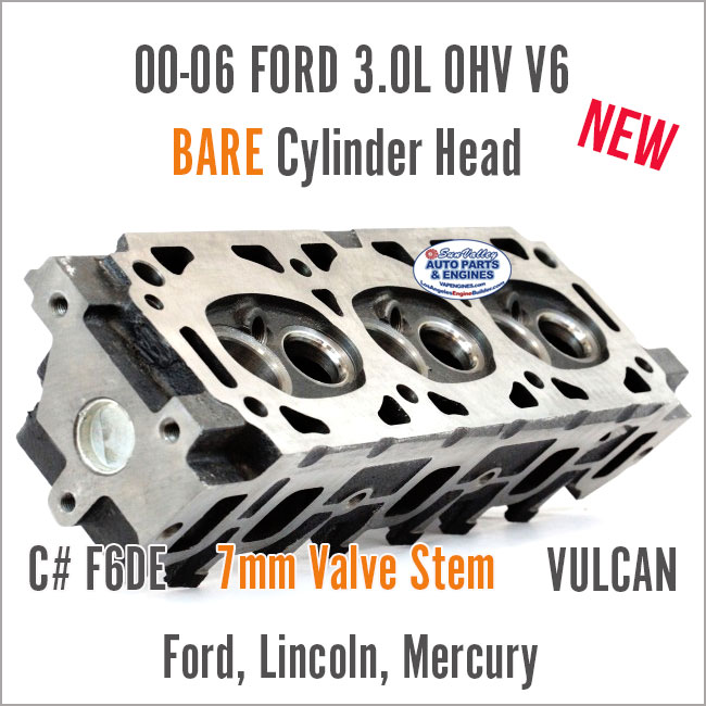 00-06 Ford 3.0 OHV V6 7mm F6DE Cylinder Head - New BARE. Angled
