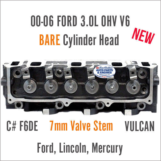 00-06 Ford 3.0 OHV V6 7mm F6DE Cylinder Head - New BARE. Back