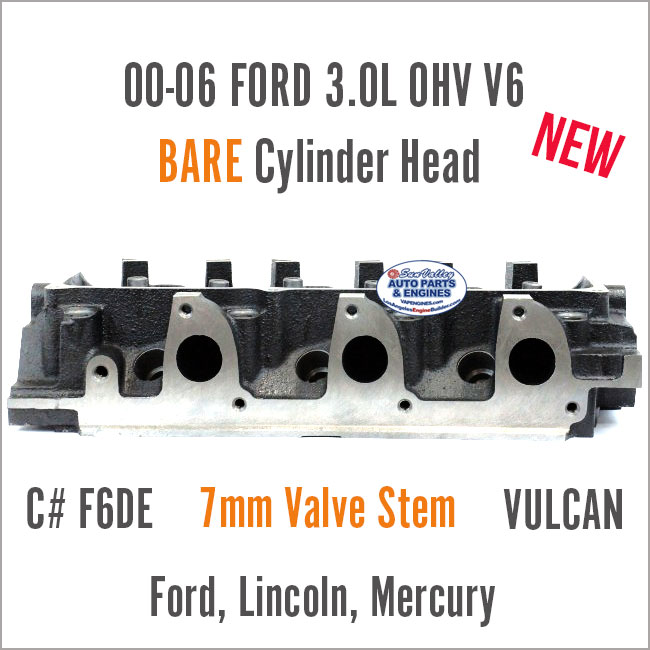 00-06 Ford 3.0 OHV V6 7mm F6DE Cylinder Head - New BARE. Ports