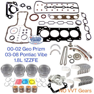 00-08 GM 1.8L 16V L4 1ZZFE Engine Rebuild Kit for Geo Prizm, Pontiac Vibe