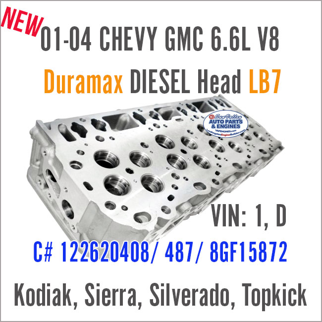 01-04 Chevy GMC DIESEL 6.6L V8 Duramax New BARE Cylinder Head LB7, VIN: 1, D. angled