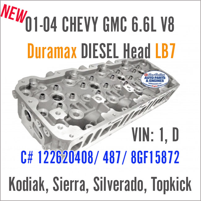 01-04 Chevy GMC DIESEL 6.6L V8 Duramax New BARE Cylinder Head LB7, VIN: 1, D. back angle
