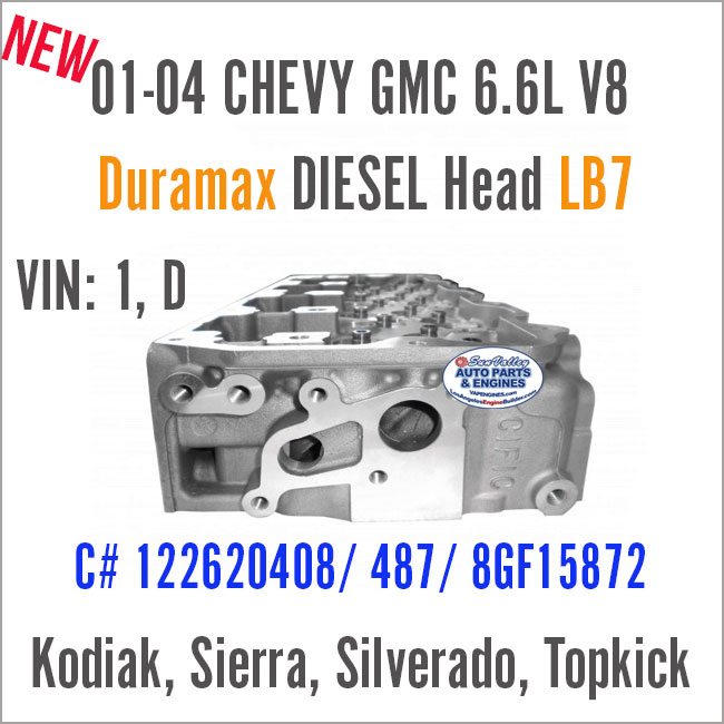 01-04 Chevy GMC DIESEL 6.6L V8 Duramax New BARE Cylinder Head LB7, VIN: 1, D, end