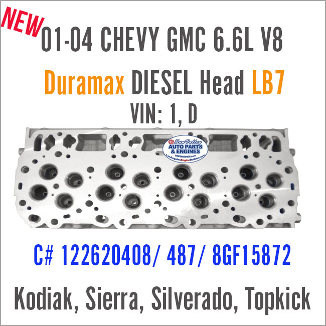01-04 Chevy GMC DIESEL 6.6L V8 Duramax New BARE Cylinder Head LB7, VIN: 1, D, face