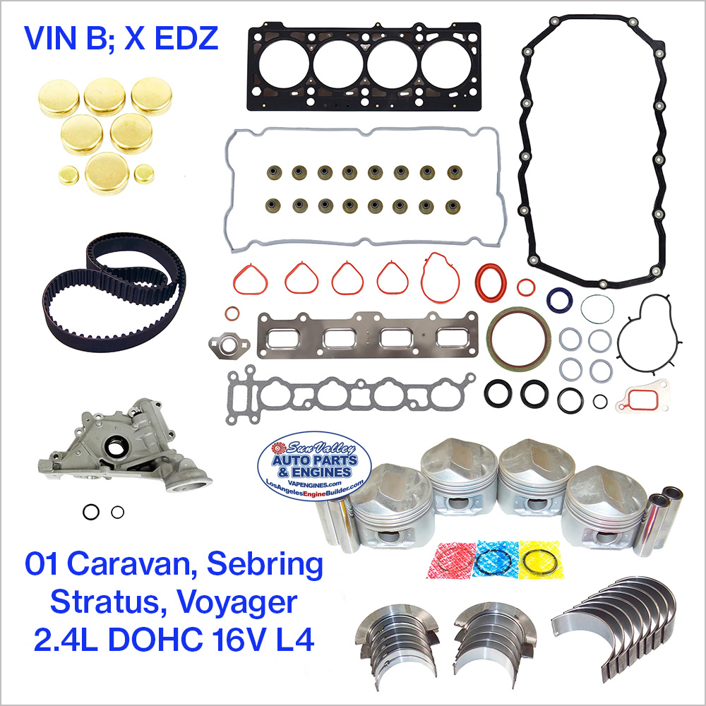 01 Caravan, Sebring Stratus Voyager 2.4L 16V Engine Rebuild Kit. VIN B, X.