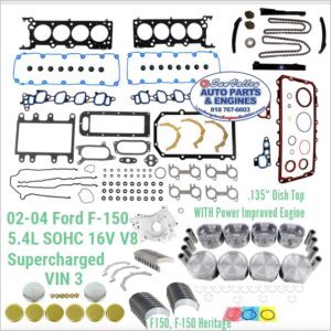 02-04 Ford F150 Lightning 5.4L SOHC 16V Engine Rebuild Kit Triton Supercharged. Power Improved