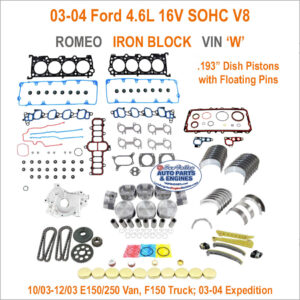 03-04 Ford 4.6 16V Engine Rebuild Kit. Romeo, W, Iron, .193" Dish