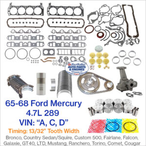 65-68 Ford Mercury 4.7L 289 V8 Engine Rebuild Kit. VIN: A, C, D