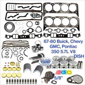 67-80 Chevy GMC Olds Pontiac 5.7L 350 OHV 16V V8 Engine Rebuild Kit. Dish Pistons. 5/8 inlet Oil pump