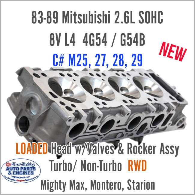 83-89 Mitsubishi 2.6 SOHC 8V L4 Loaded Cylinder Head 4G54/ G54B RWD. Angle