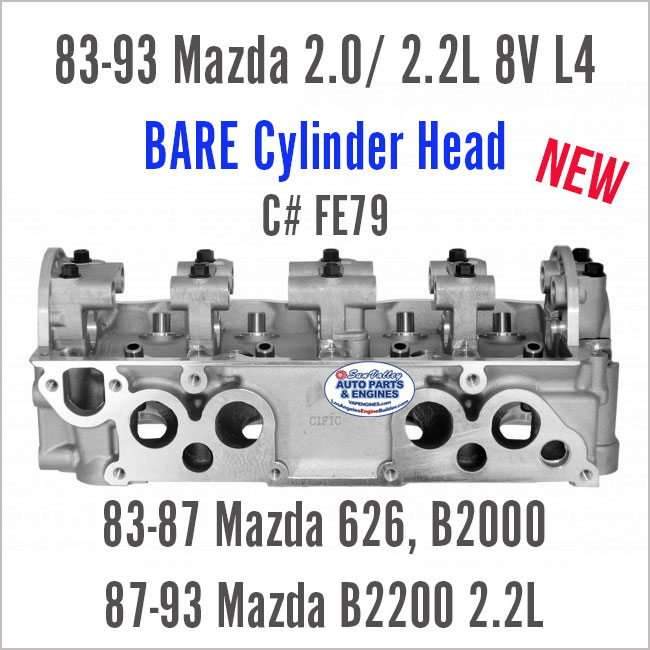 83-93 Mazda 2.0 2.2L SOHC 8V BARE Cylinder Head. C# FE79. 626, B2000, B2200. ports