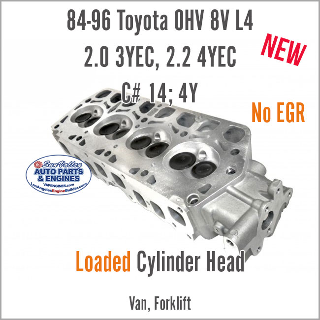84-96 Toyota 2.0 3Y 2.2 4Y OHV 8V L4 Loaded New Cylinder Head with valves. Face Angle