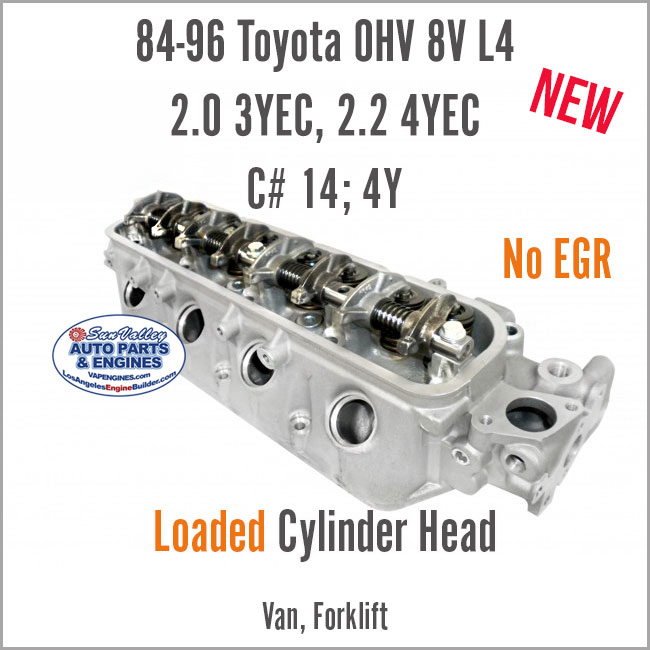 84-96 Toyota 2.0 3Y 2.2 4Y OHV 8V L4 Loaded New Cylinder Head with valves. Angle