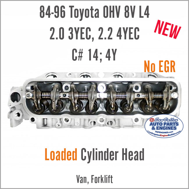 84-96 Toyota 2.0 3Y 2.2 4Y OHV 8V L4 Loaded New Cylinder Head with valves. Back