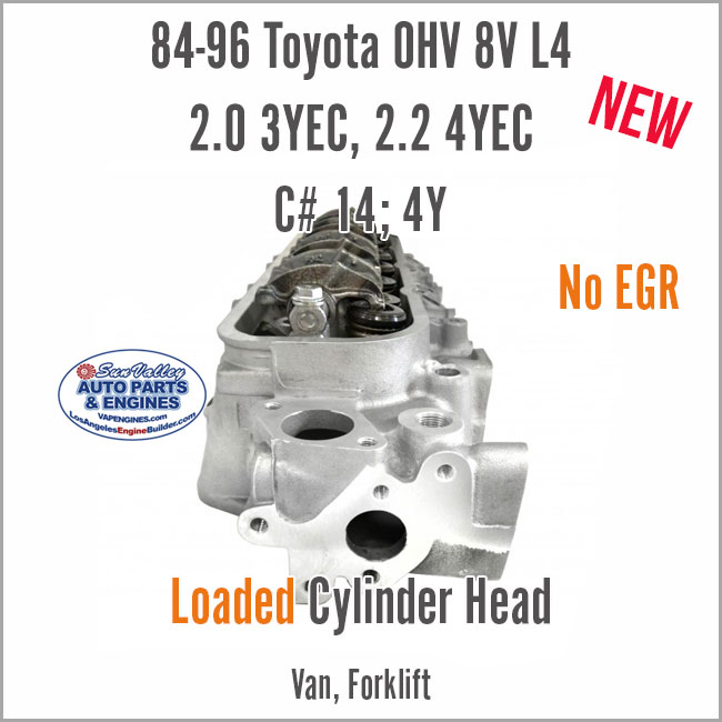 84-96 Toyota 2.0 3Y 2.2 4Y OHV 8V L4 Loaded New Cylinder Head with valves. End 2