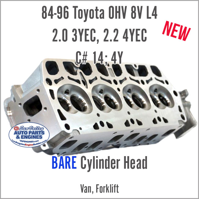 84-96 Toyota 2.0 3Y 2.2 4Y OHV 8V L4 Bare New Cylinder Head. Angle