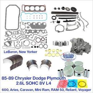 85-89 Chrysler Dodge Plymouth 2.6L SOHC 8V Engine Rebuild Kit. RAM 50