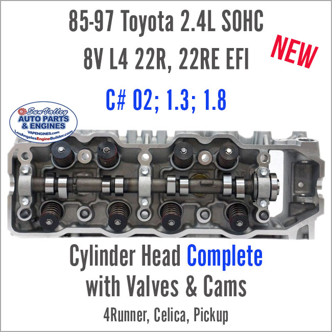 85-97 Toyota 2.4L SOHC 8V 22R 22RE EFI Loaded Cylinder Head with valves/cam. Back